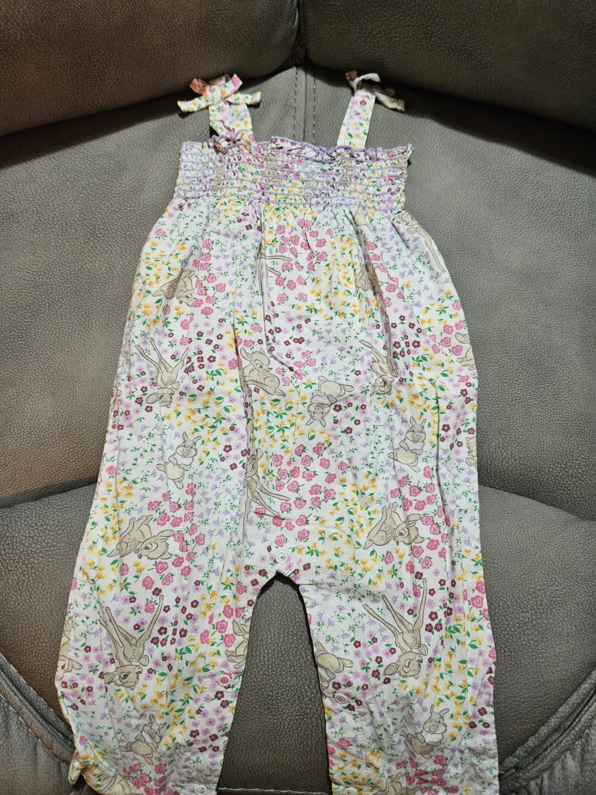 Girls 12M 3pc Cotton Woven Romper Set Floral Elephant Ruffle Bow Snap
