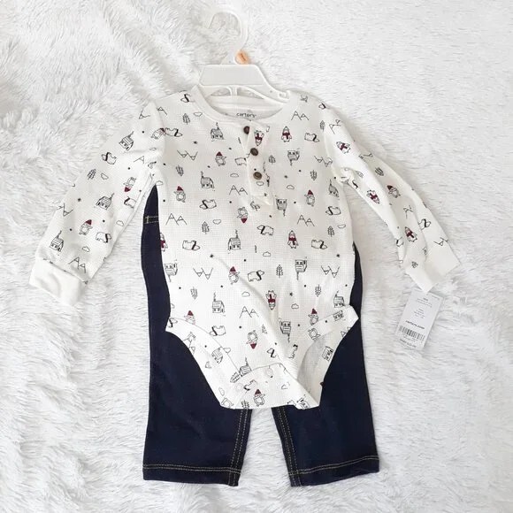 CARTER’S BABY 2pc Long Sleeve Top & Pants Set, “BABY BOY” (Size 12M) ~ NEW!!!