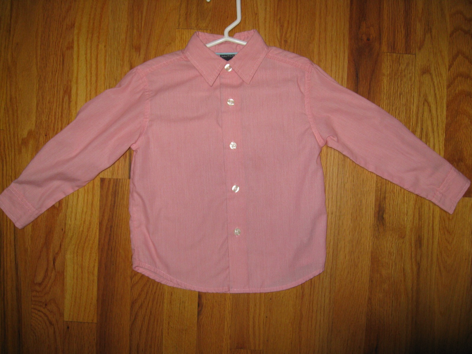 Nautica Boys Toddler sz 2T Pink Long Sleeve button Front Cotton Poly Dress Shirt
