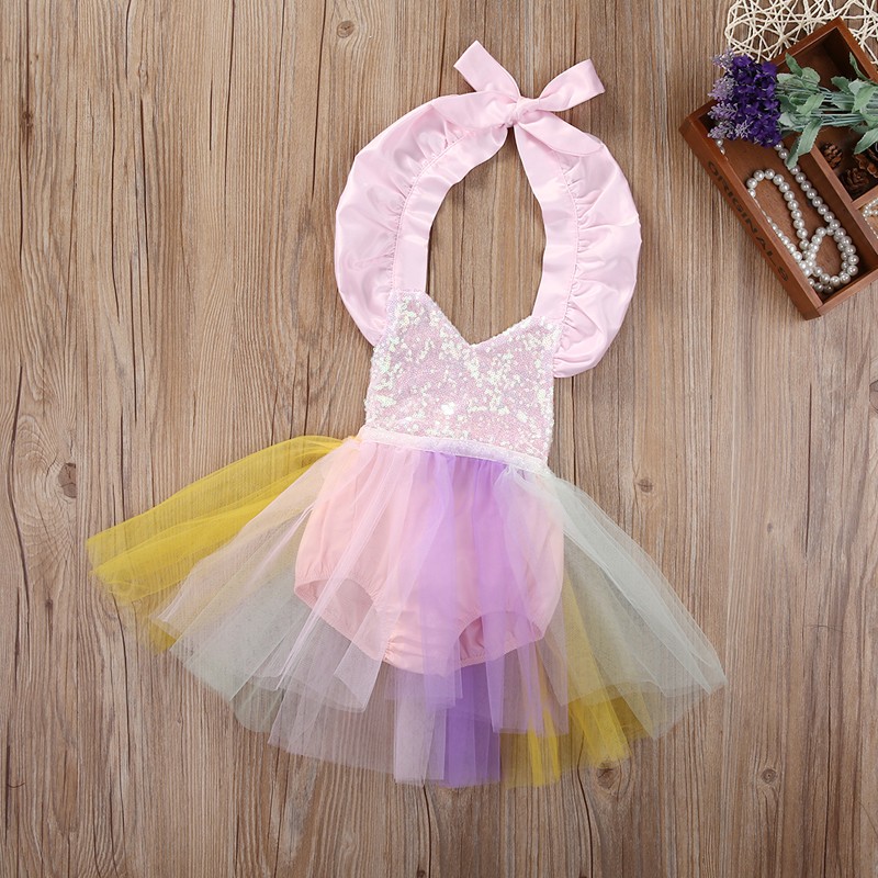 Newborn Baby Girl Sequined Tulle Tutu Romper Dress Birthday Party Summer Clothes