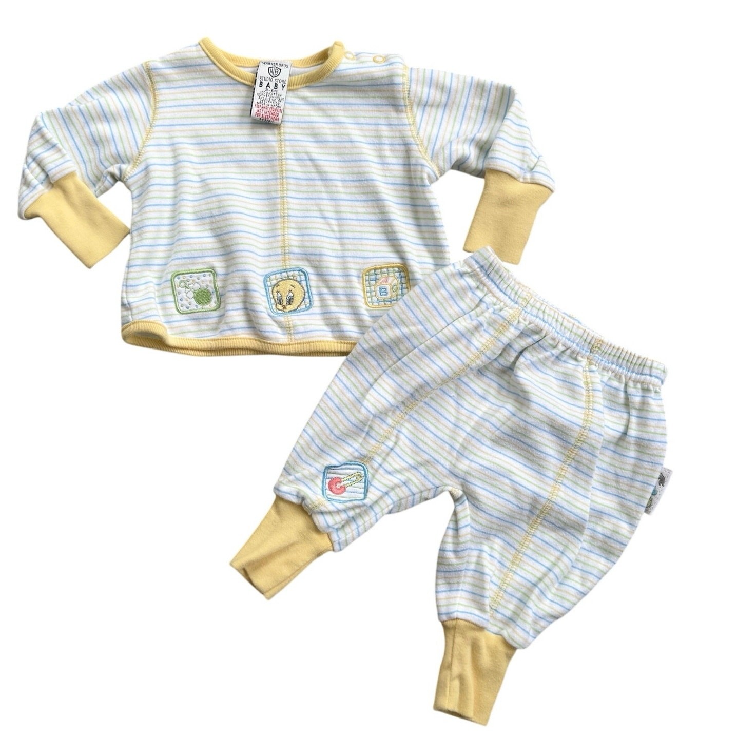 Vtg 1990s Looney Tunes Warner Bros. Baby Tweety Bird Two-Piece Set Size 3-6M
