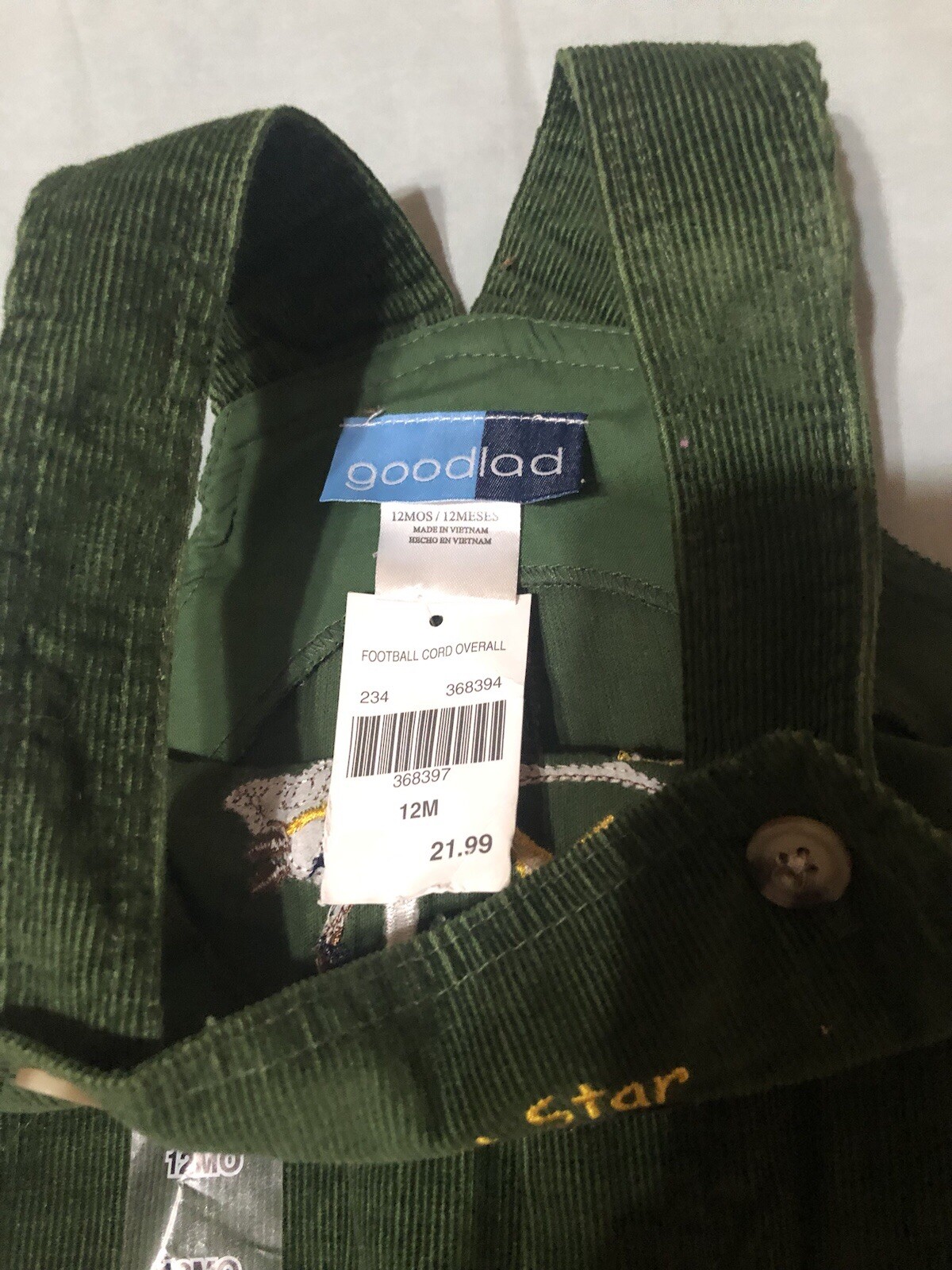 Good Lad Apparel Baby Boy Corduroy Overalls Football Size 12M New