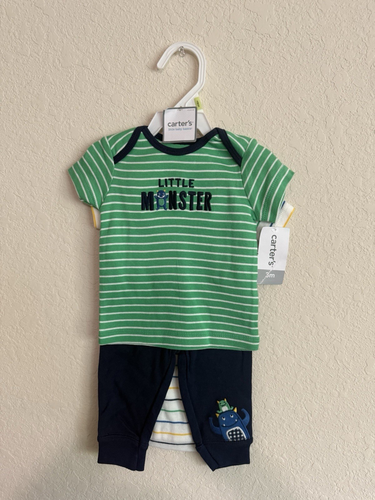 Carters Baby Basics Boys 3 Piece Little Monster 3M,6M,18M