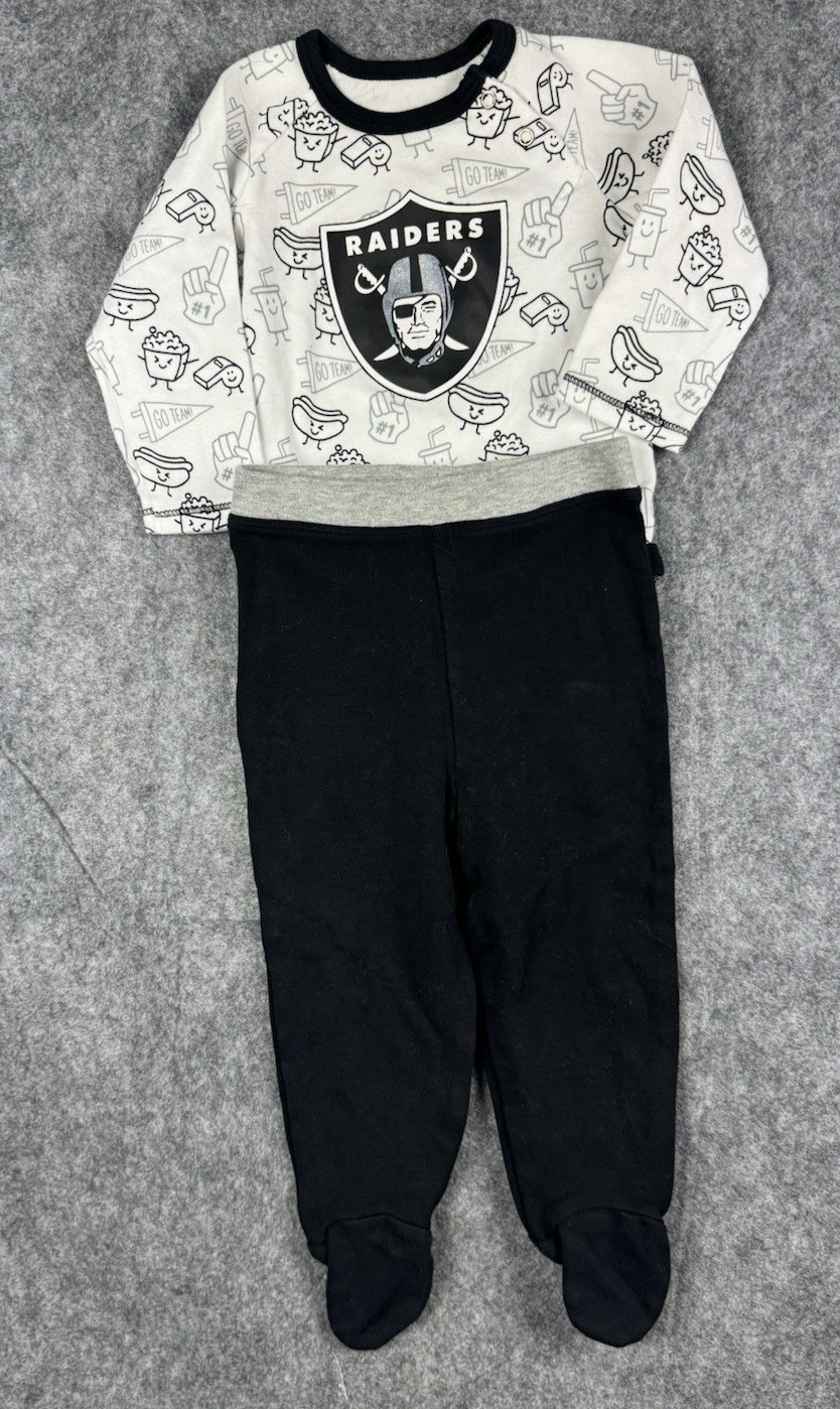 3-6 Months Raiders NFL Las Vegas Oakland 2 piece Baby Outfit Whistle Food Footed