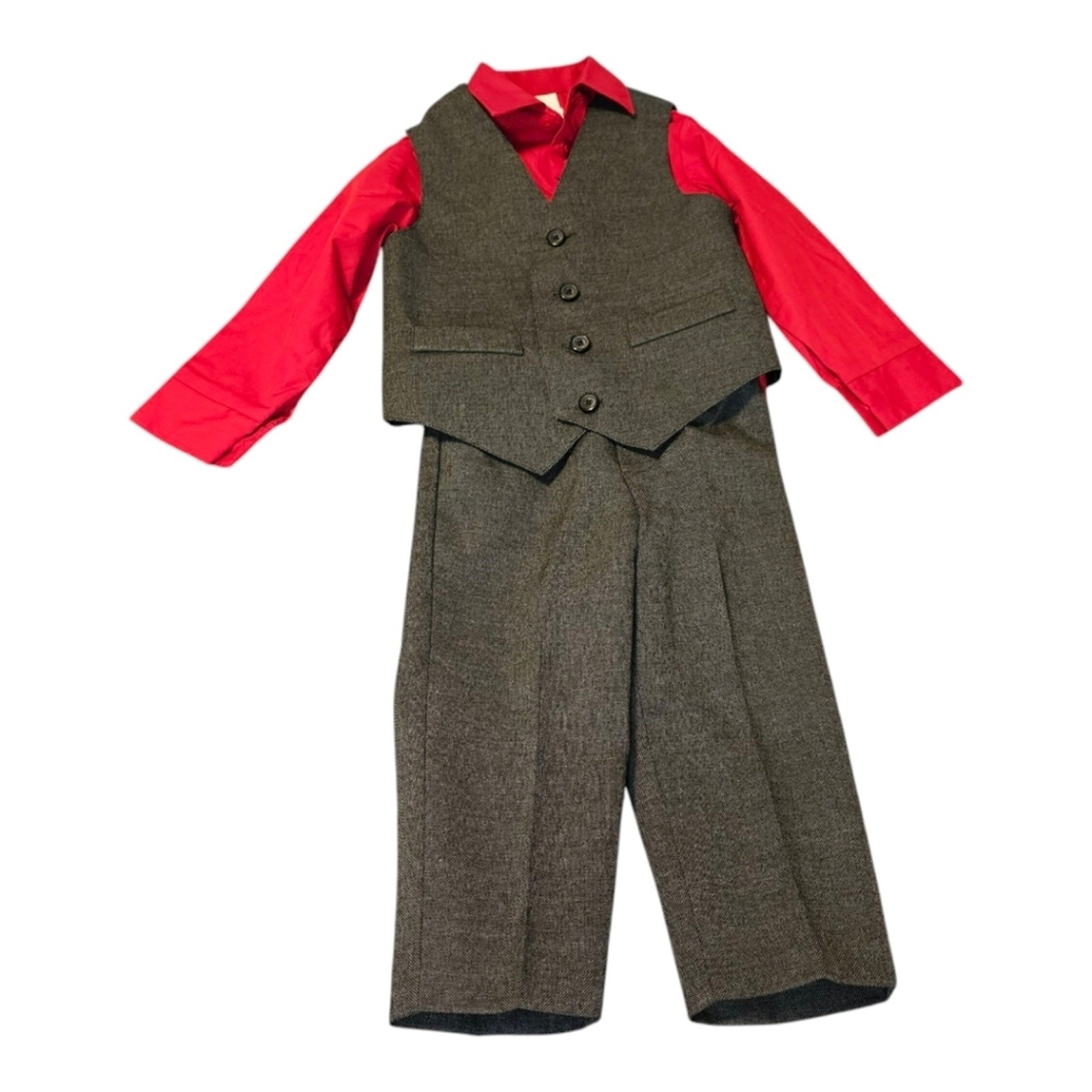 Van Heusen Boys’ Dress Outfit – Size 2T – Red Shirt & Grey Vest Set