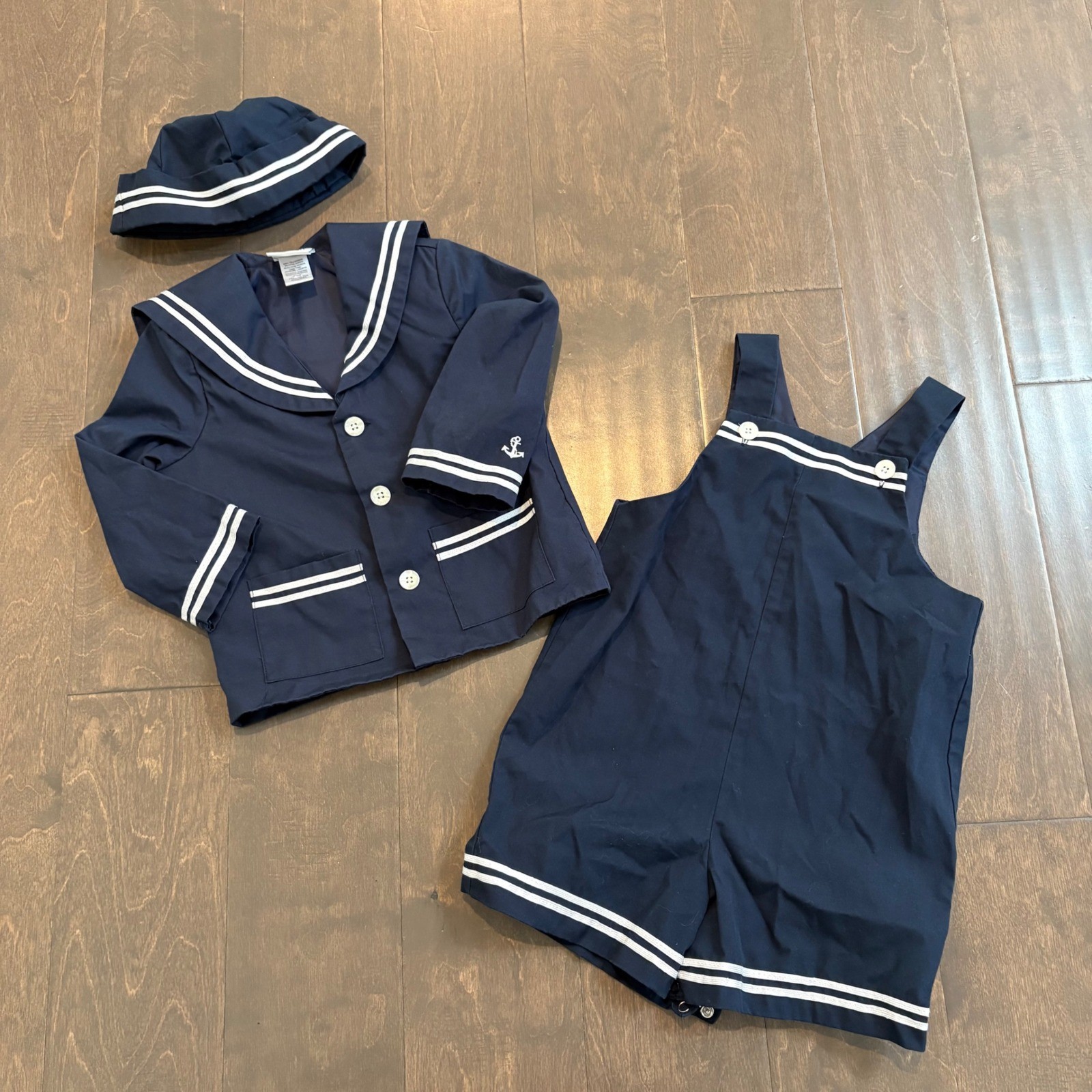 Good Lad Sailor Outfit 24M Navy Blue 3 Piece Set Jacket Shortall Hat Nautical