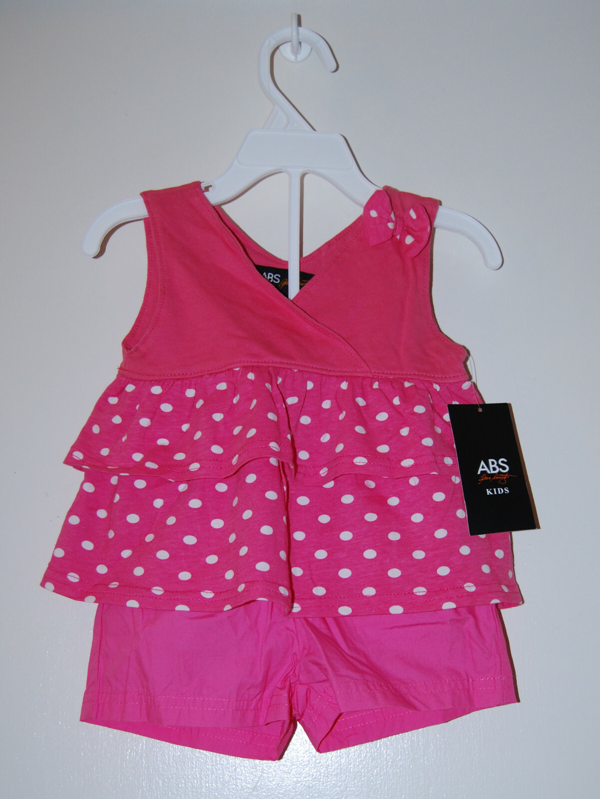 NWT ABS Allen Schwartz Infant Girls Pink Polka Dot Ruffled Top & Shorts Set 24M