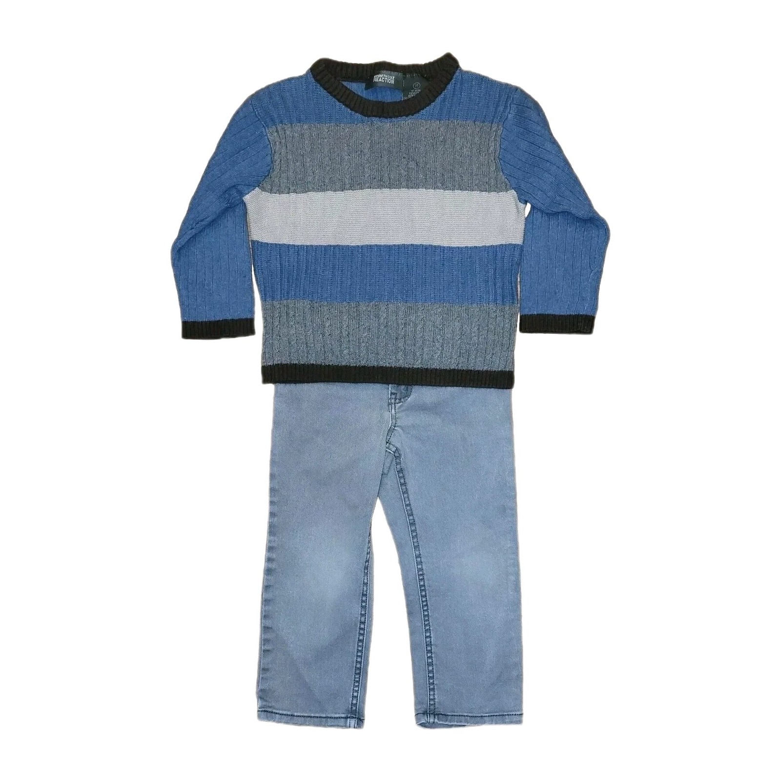3T Kenneth Cole Reaction Knit Sweater & Gray Straight Leg Jeans Outfit