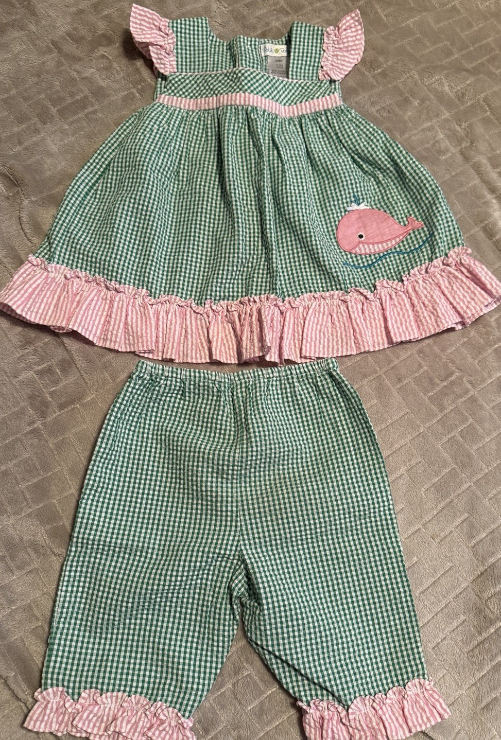 Petit Pomme Seersucker Set Dress Bloomer baby girl 12-Months Easter