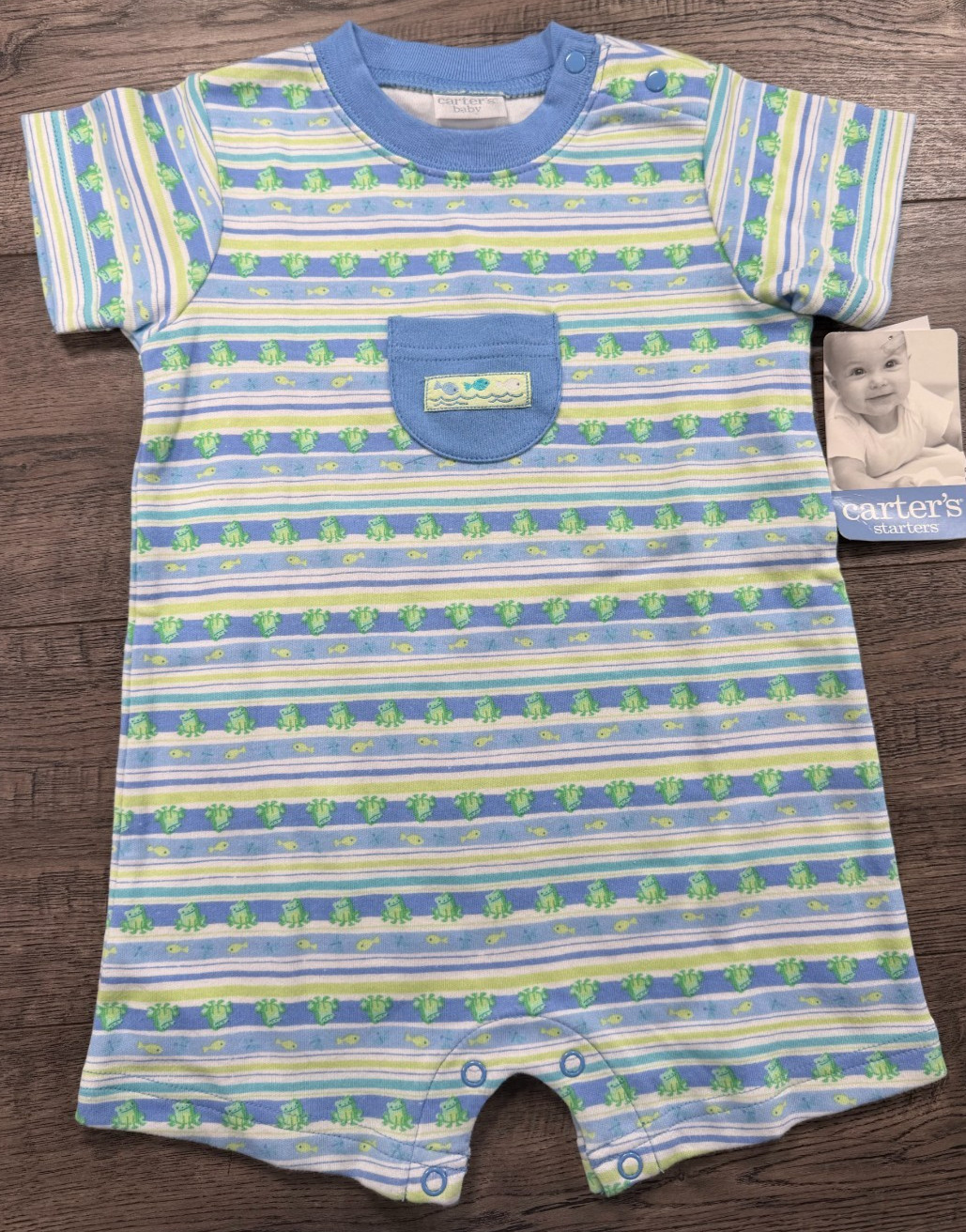 Baby Boy Clothes New Carter’s Vintage 6-9 Month Frog Fish Romper Outfit