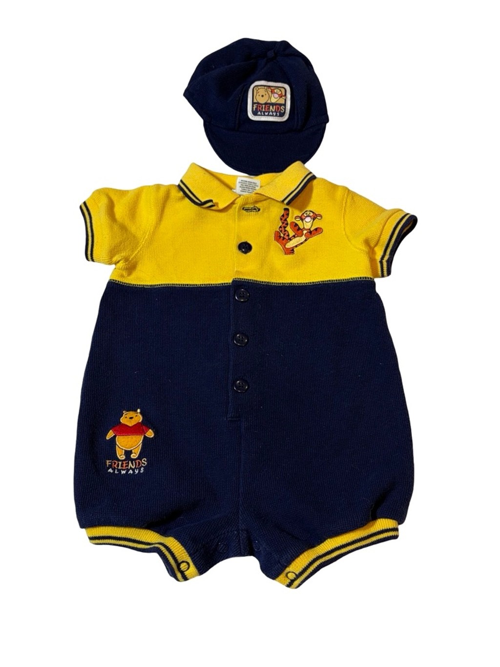 Vintage Disney Baby Pooh Tigger Romper Hat Set Y2K Cute Gift Nostalgia 3-6M