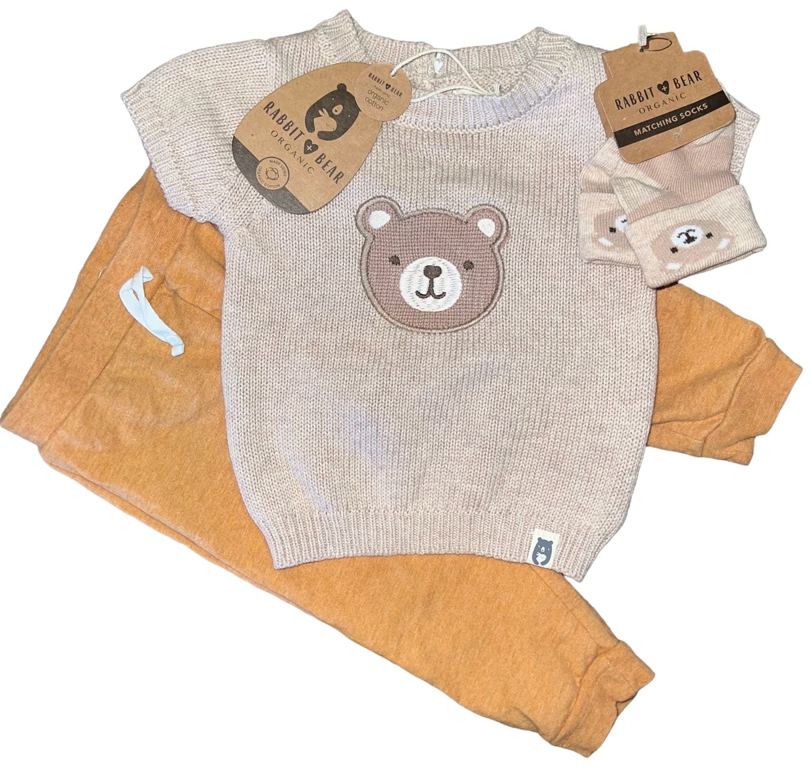 Rabbit + Bear Organic Baby Bear Sweater and Pants Set 3-6M 6-9M