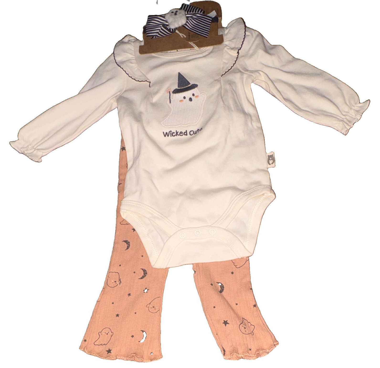 Rabbit + Bear Organic Cotton 3pc Ghost Pants Set 3-6M Bodysuit Pants Headband