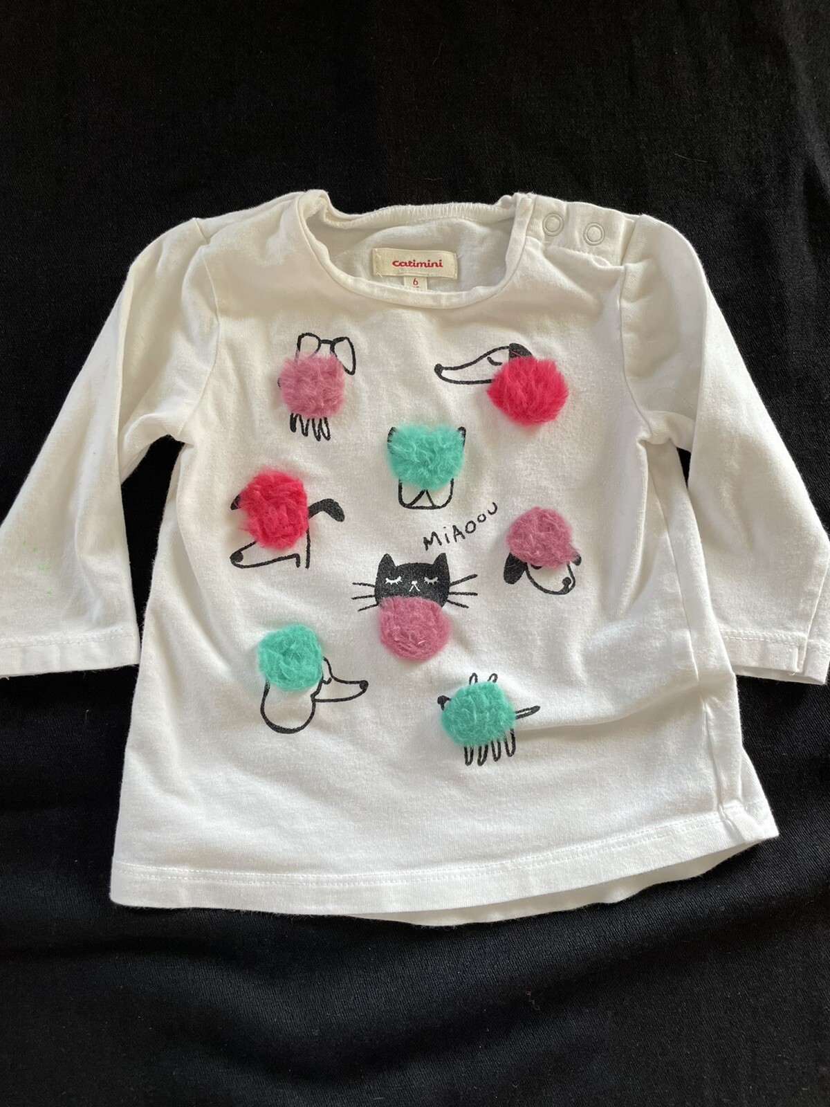 Catimini White/Black Dogs/Cats Knit Top & Sweatpants-6 Months