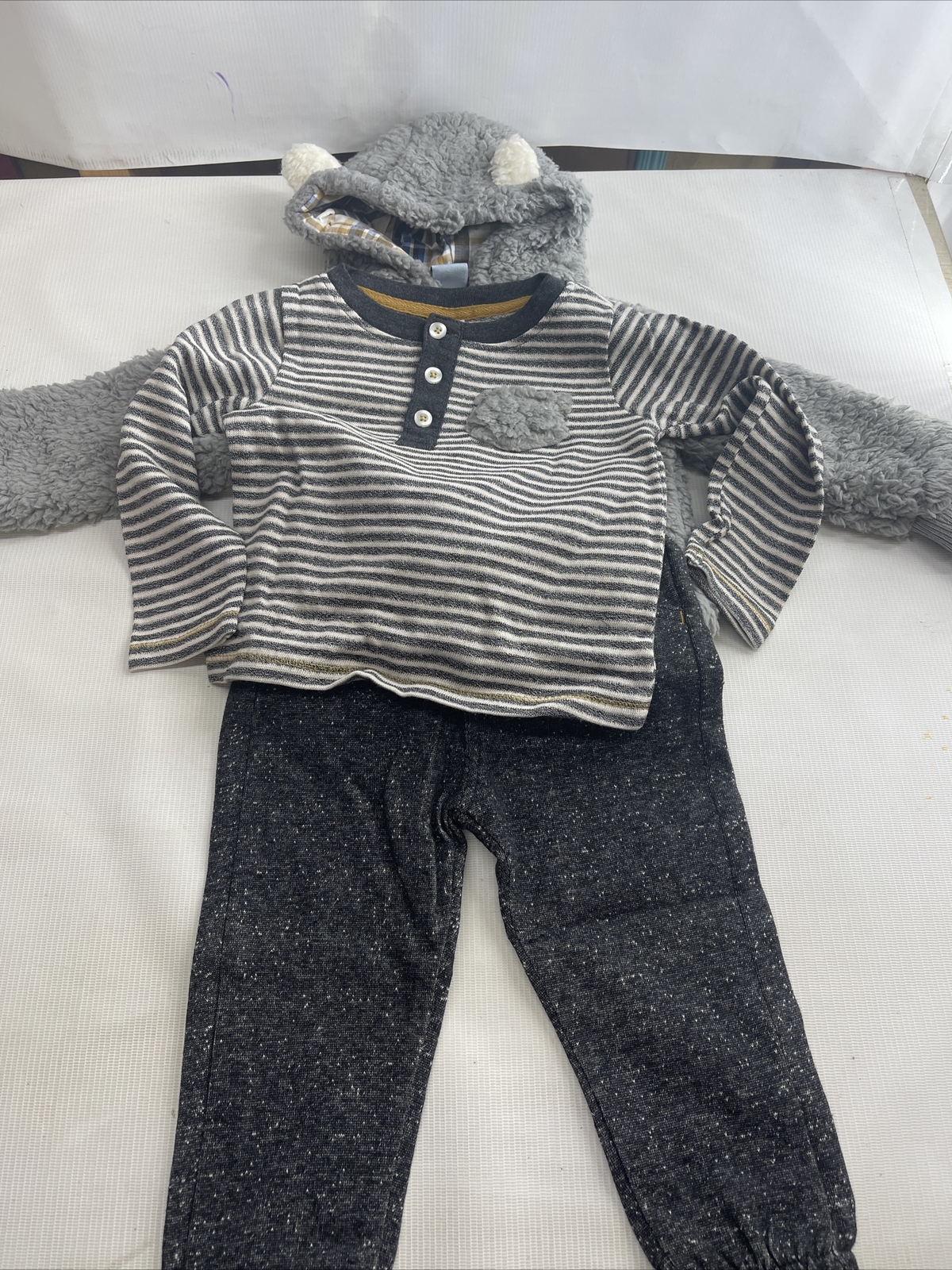 Boys LITTLE LAD Hooded Sherpa 3-PC Outfit Set! Size 18 Months Gray Super Cute:)!