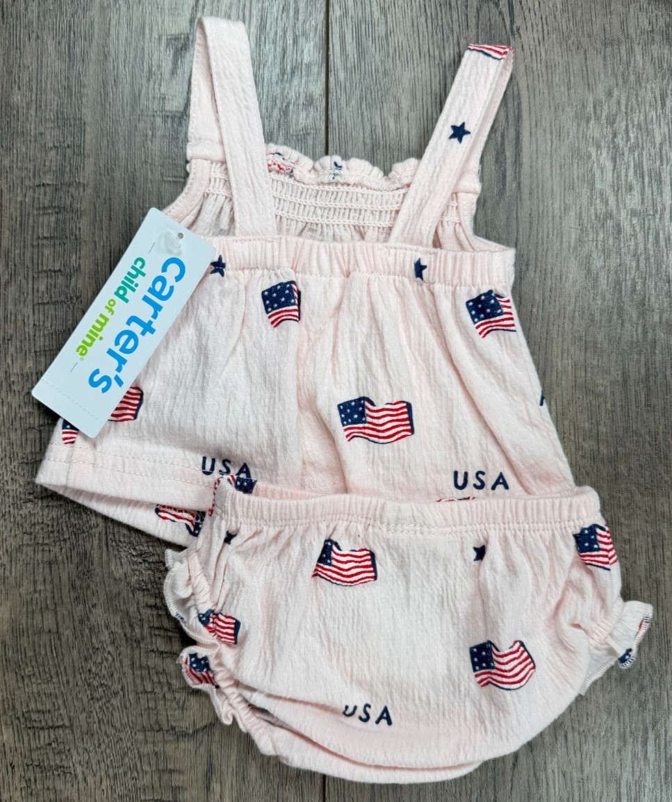Baby Girl Clothes New Child Mine Carter’s Preemie 2pc USA Flag Dress Outfit