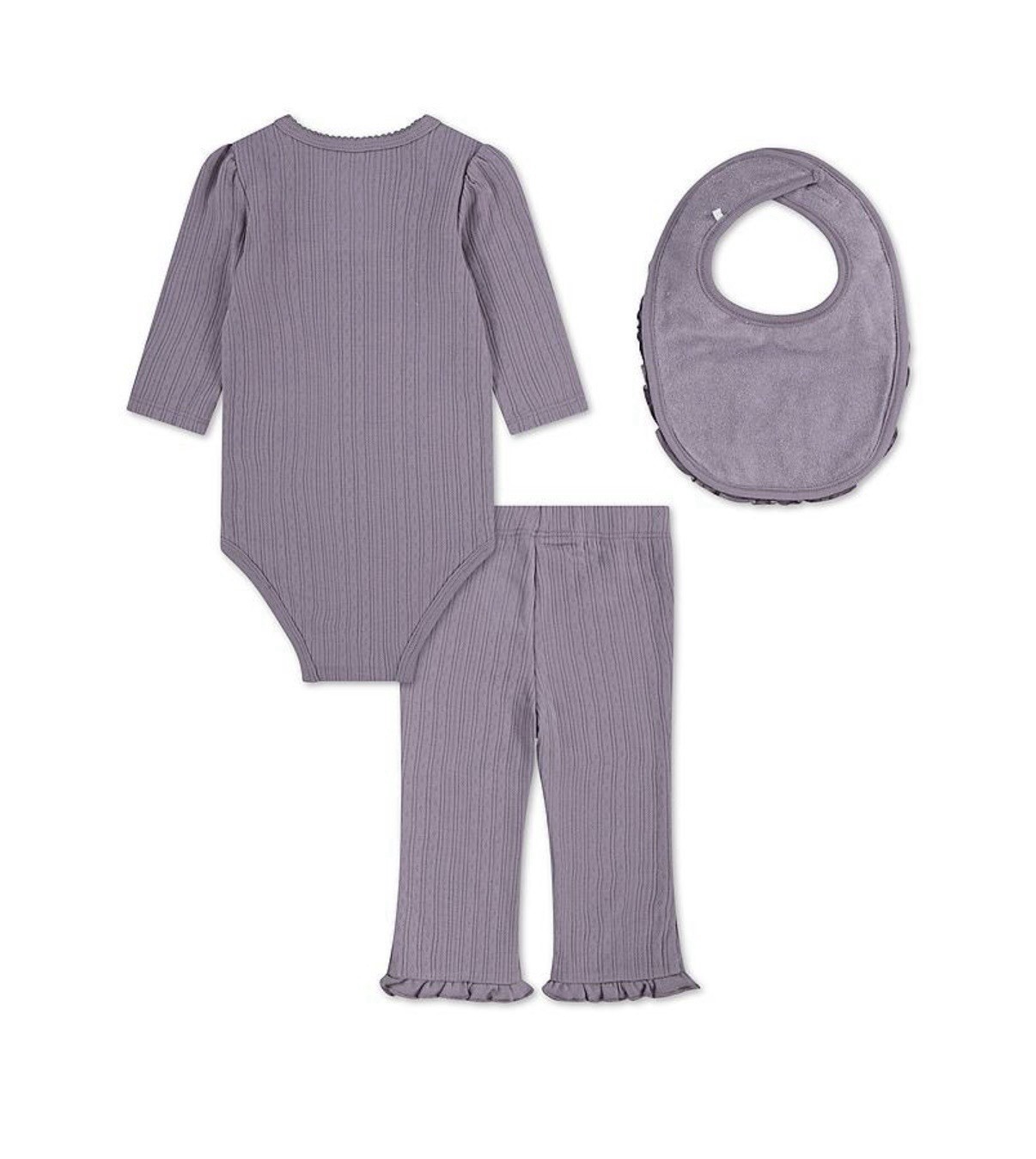 Huggies Babywear Girls Newborn 3pc Purple Ribbed Bodysuit Pants Bib Set