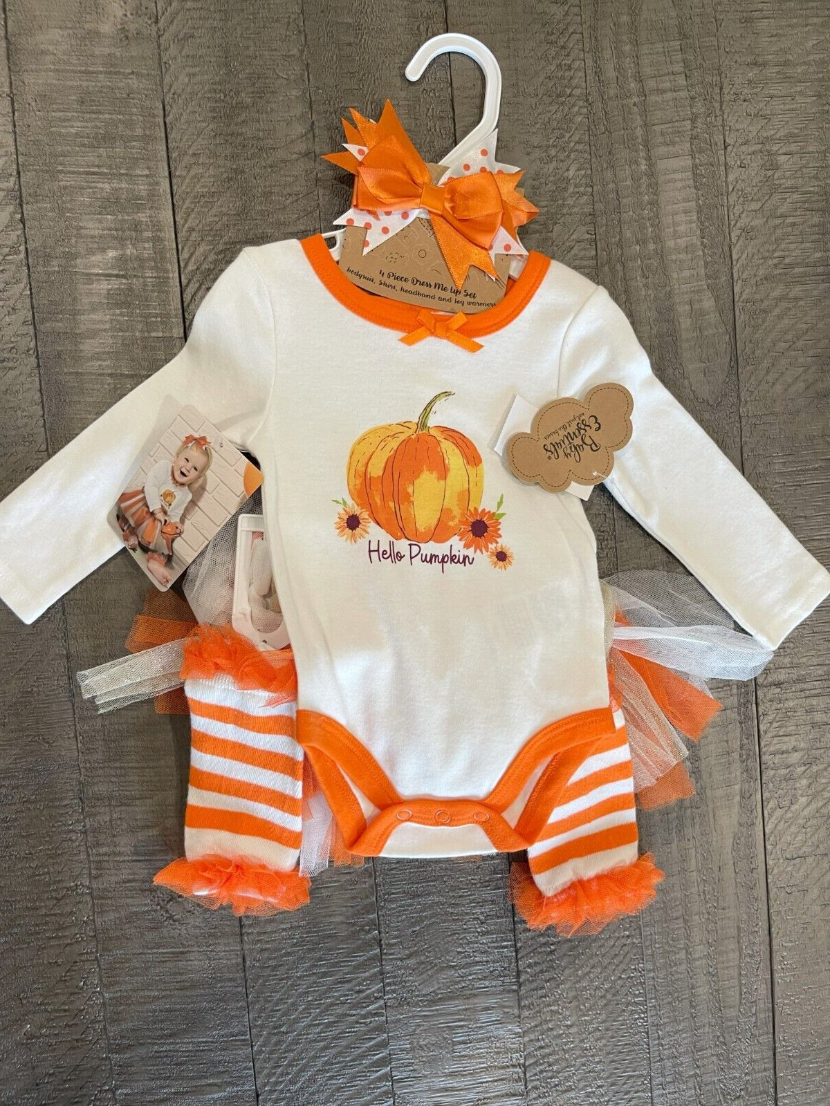 Baby Essentials Hello Pumpkin Fall 9 M 4 Piece Skirt Leg Warners Headband NWT