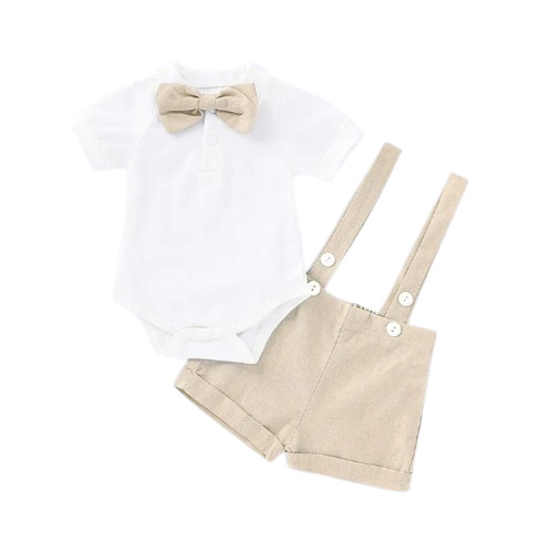 Newborn Toddler Baby Boy Cotton Bowtie Romper Suspender Pants Outfit