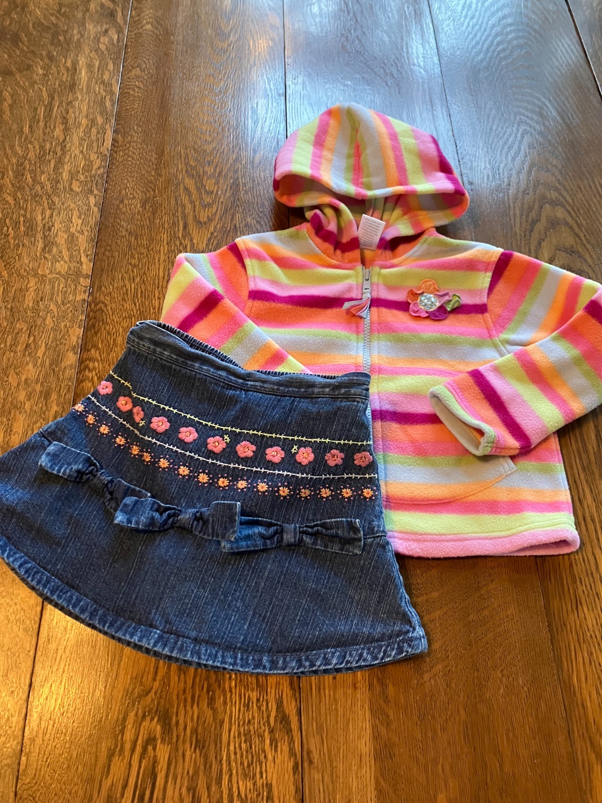 Vtg Gymboree Snow Blossom denim skort hooded full zip fleece jacket 4