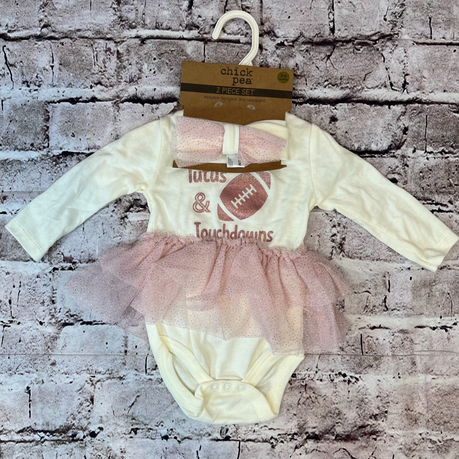 Chick Pea Pink Sparkle Football ‘Tutus & Touchdowns’ Dress Two Piece Set 3-6 Mth