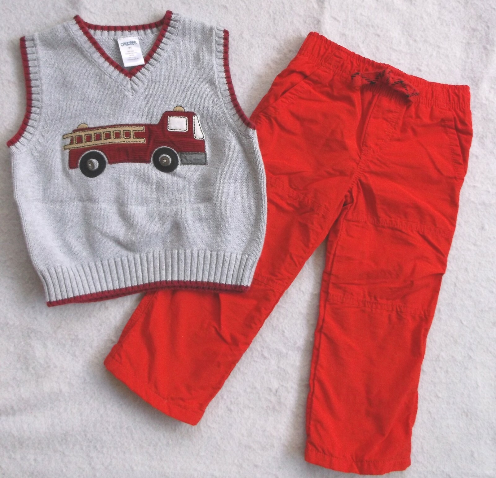 BOY 2T: ~GYMBOREE~4-Pc PANTS, FIRE ENGINE SWEATER VEST, SNUG PAJAMAS
