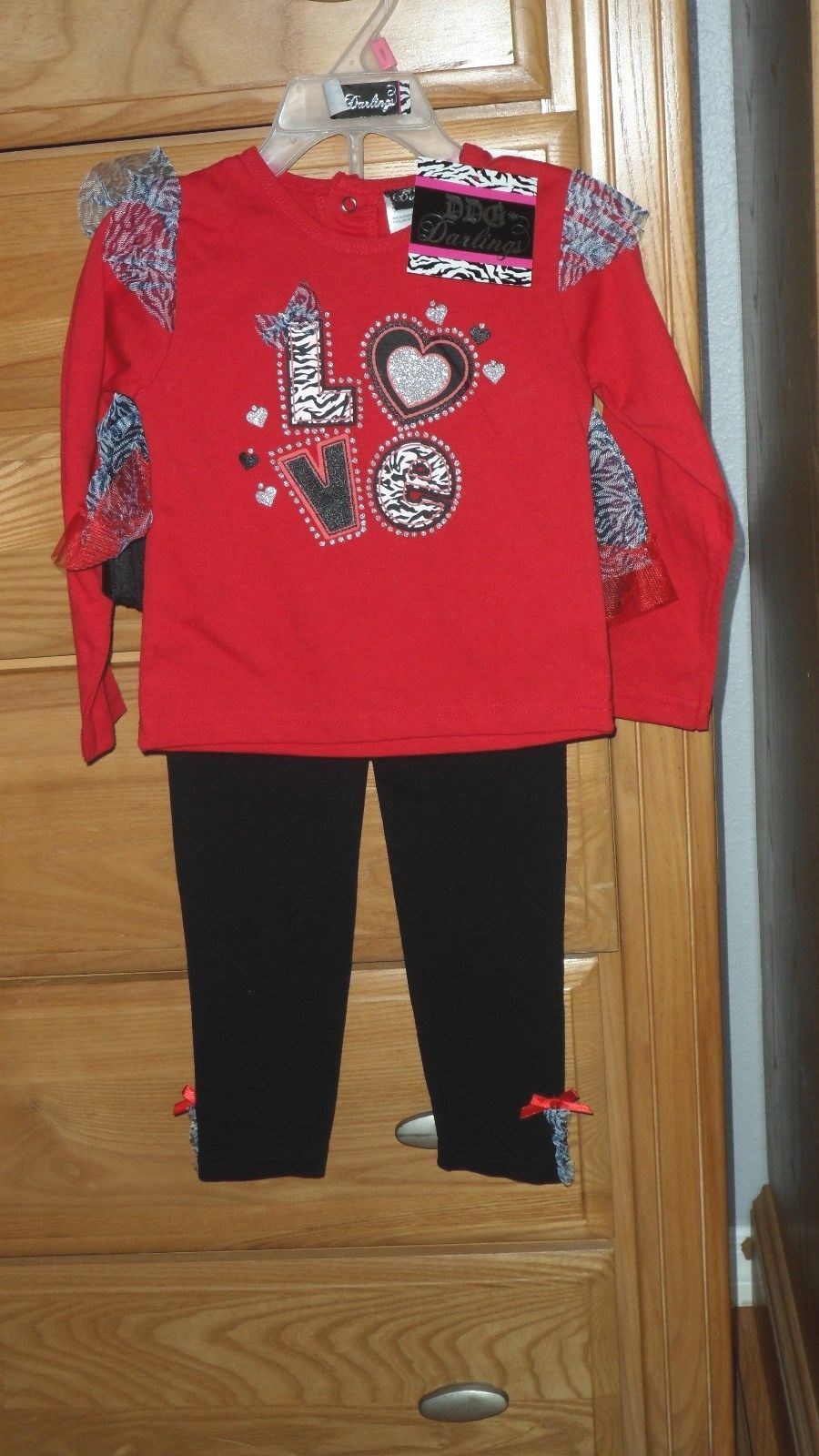 DDG DARLINGS PANT & SHIRT SET SIZE 2T 3T 4T RED SPARKLY LACE NWT