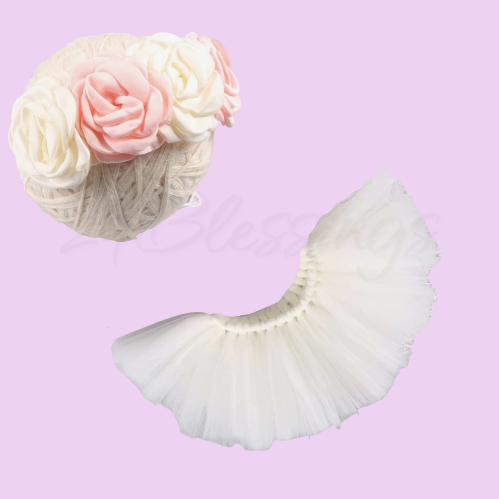 Newborn Baby Girl Tutu Skirt & Flower Headband Photo Prop -Pink, Purple, White