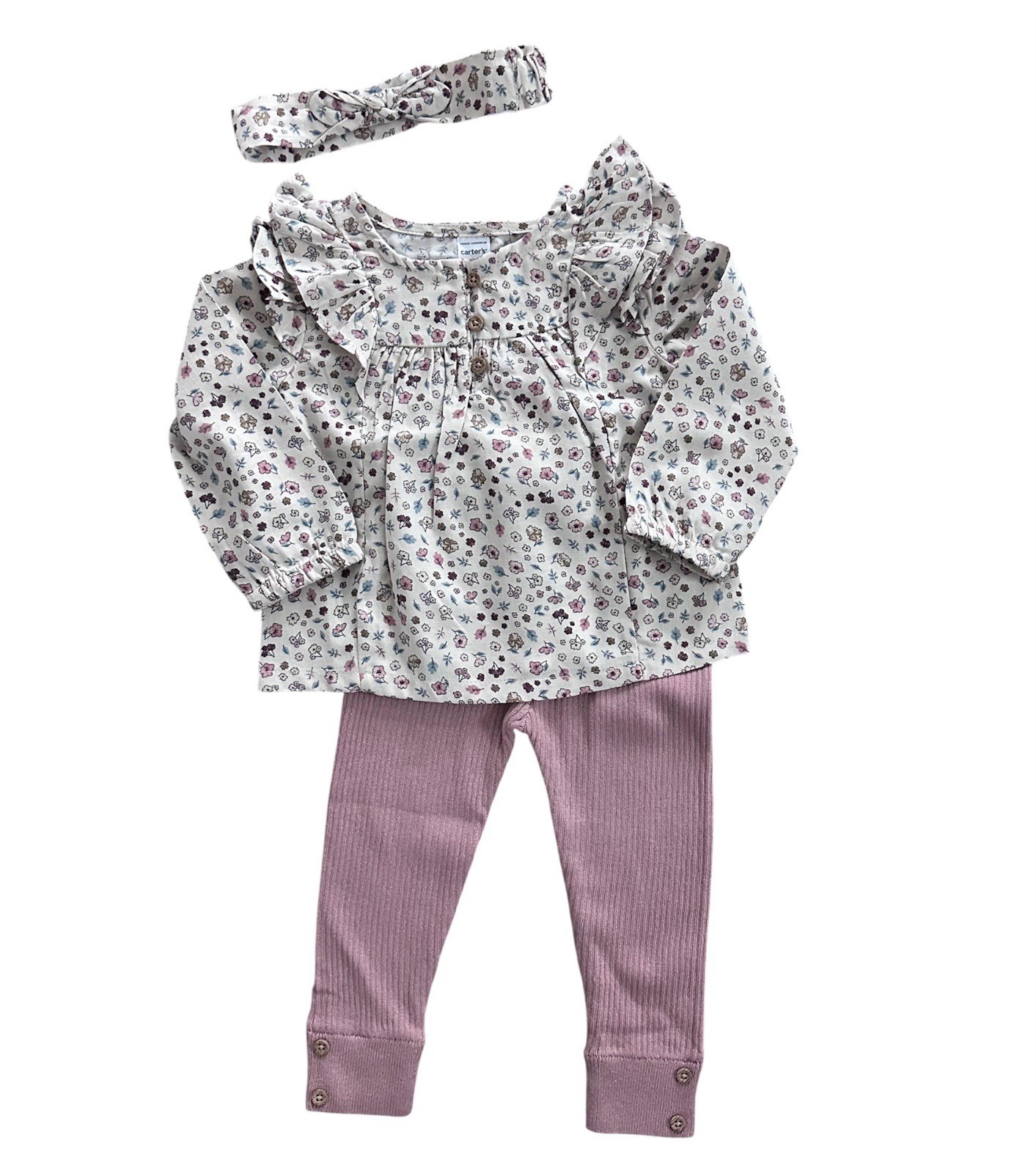 Carter’s Girls 18mo Long Sleeve Ruffle Floral Top Pants And Headband 3Pc Set NWT