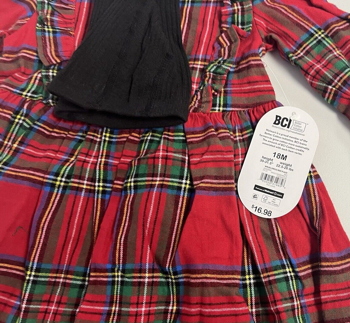 Girls Size 24M 2-Piece Red Plaid Dress & Black Footed Tights Set Outfit