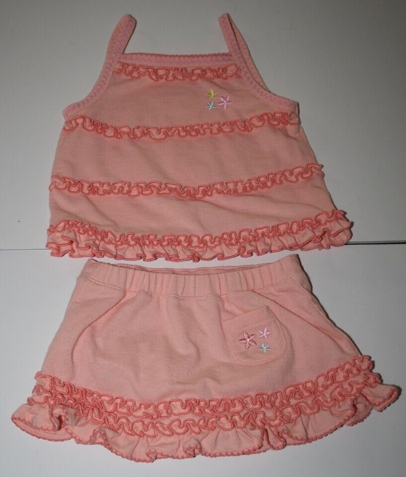 Green Dog Baby Girl’s Two Piece Outfit Skort and Top Orange Size 9 to 12 Months