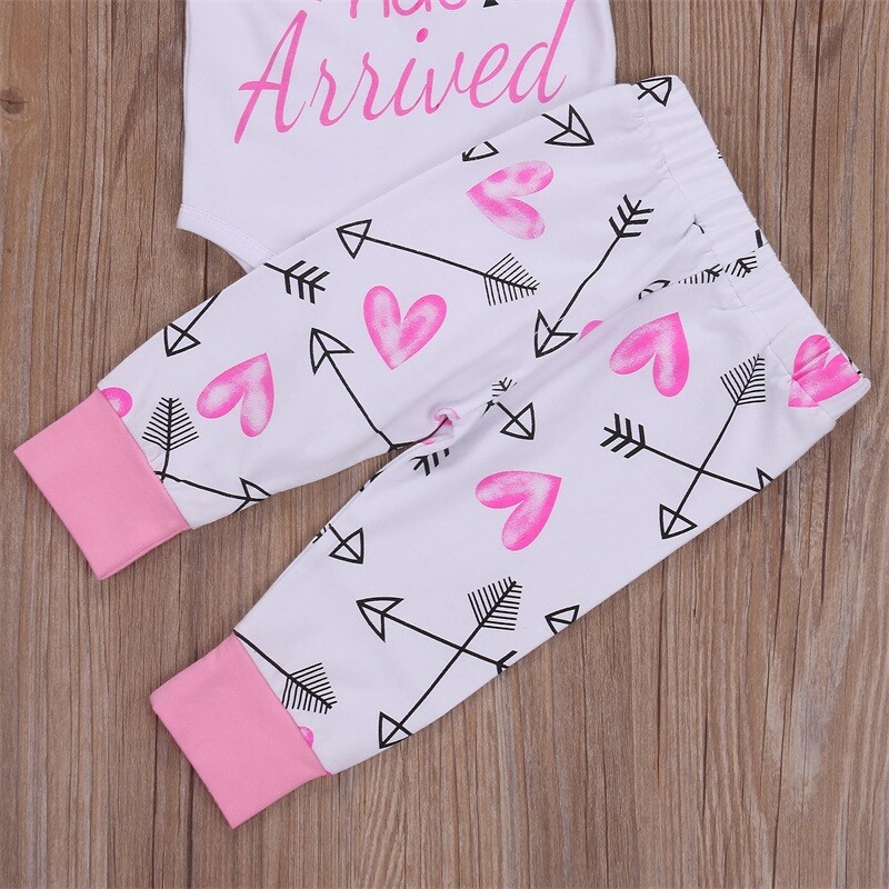 Newborn Baby Girl Clothes Long Sleeve Letter Romper Bodysuit Pants Hat Outfits