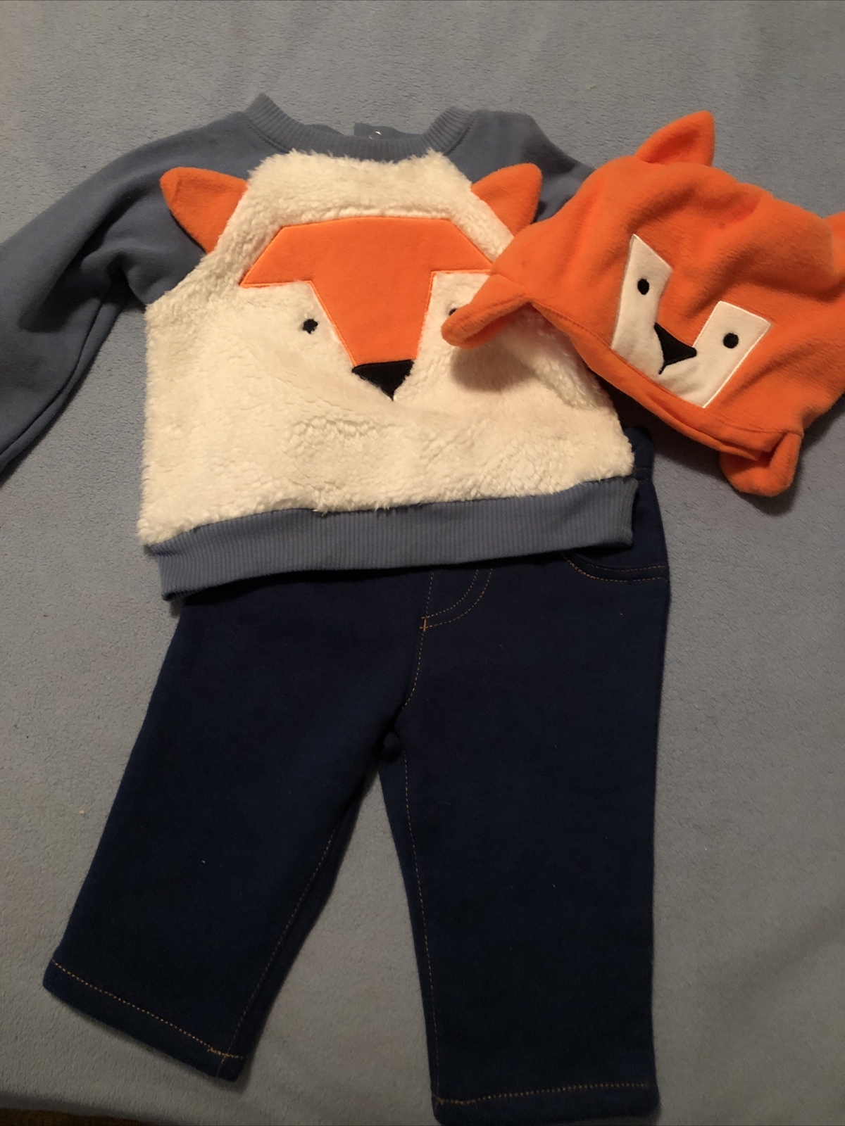 BRAND NEW SMALL WONDERS 3-6 MONTHS 3 PC FOX SWEATSHIRT JEANS SET