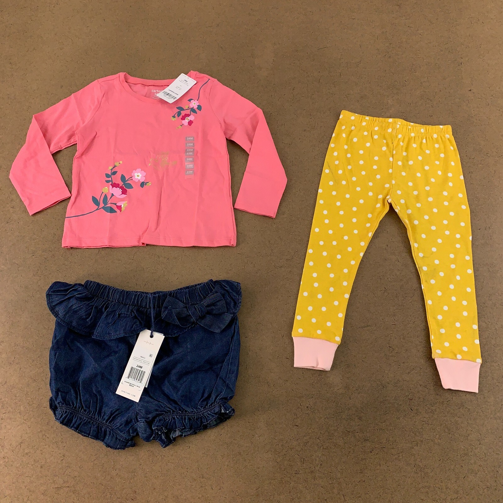 Baby Girl Size 24 Months Carter’s T-Shirt & Pants Habitual Shorts 3 Pieces NWT