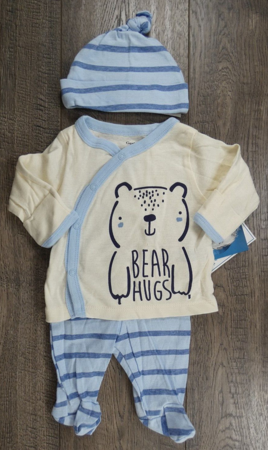 Baby Boy Clothes New Gerber Organics Preemie 3pc Bear Hugs Outfit & Hat