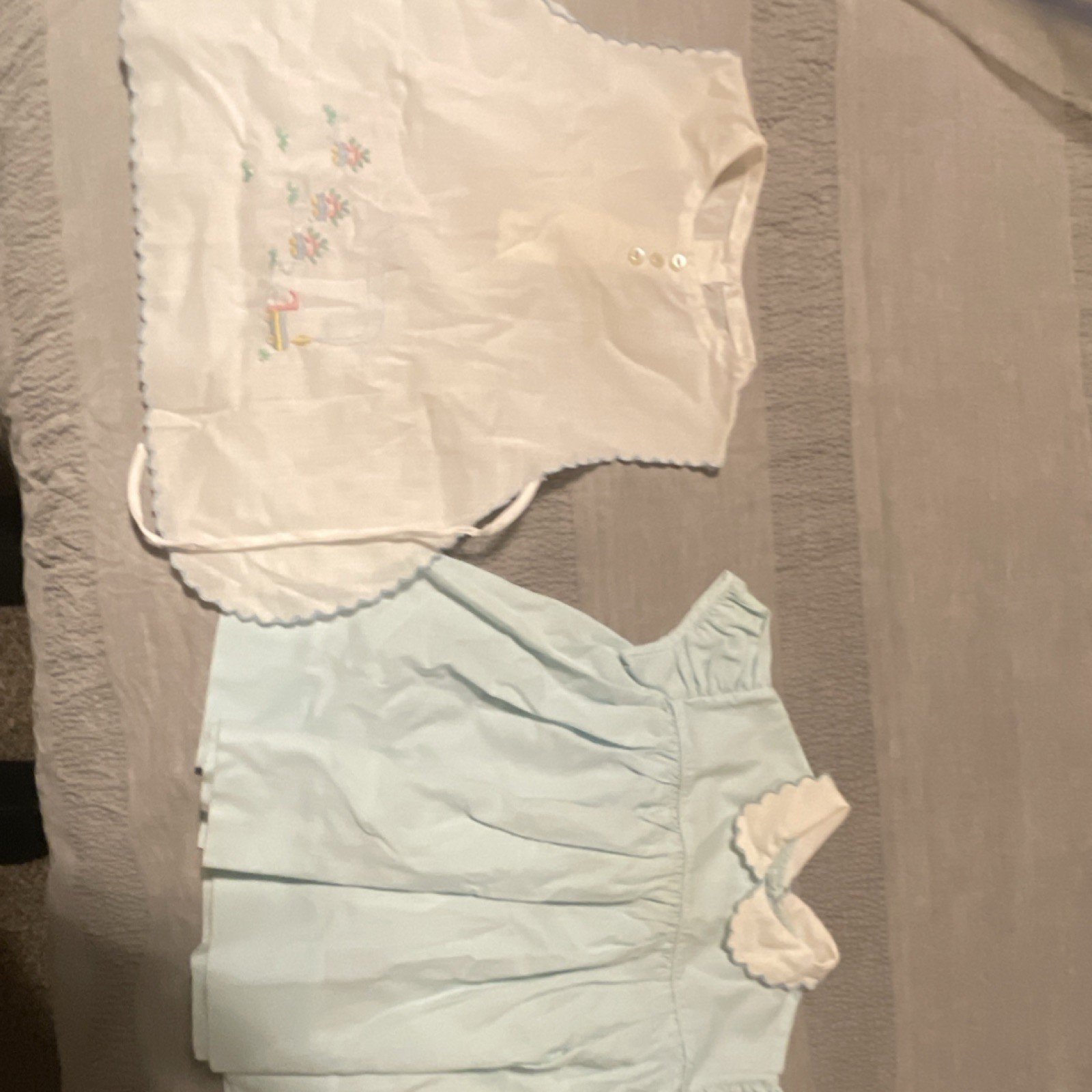 Girls Light Blue & White Embroidered Dress Set with Apron, 2 Piece, Short Sleeve