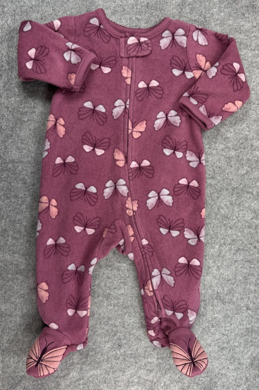 Baby Girl Clothes Child Mine Carter’s 0-3 Month Fleece Butterfly Footed Outfit