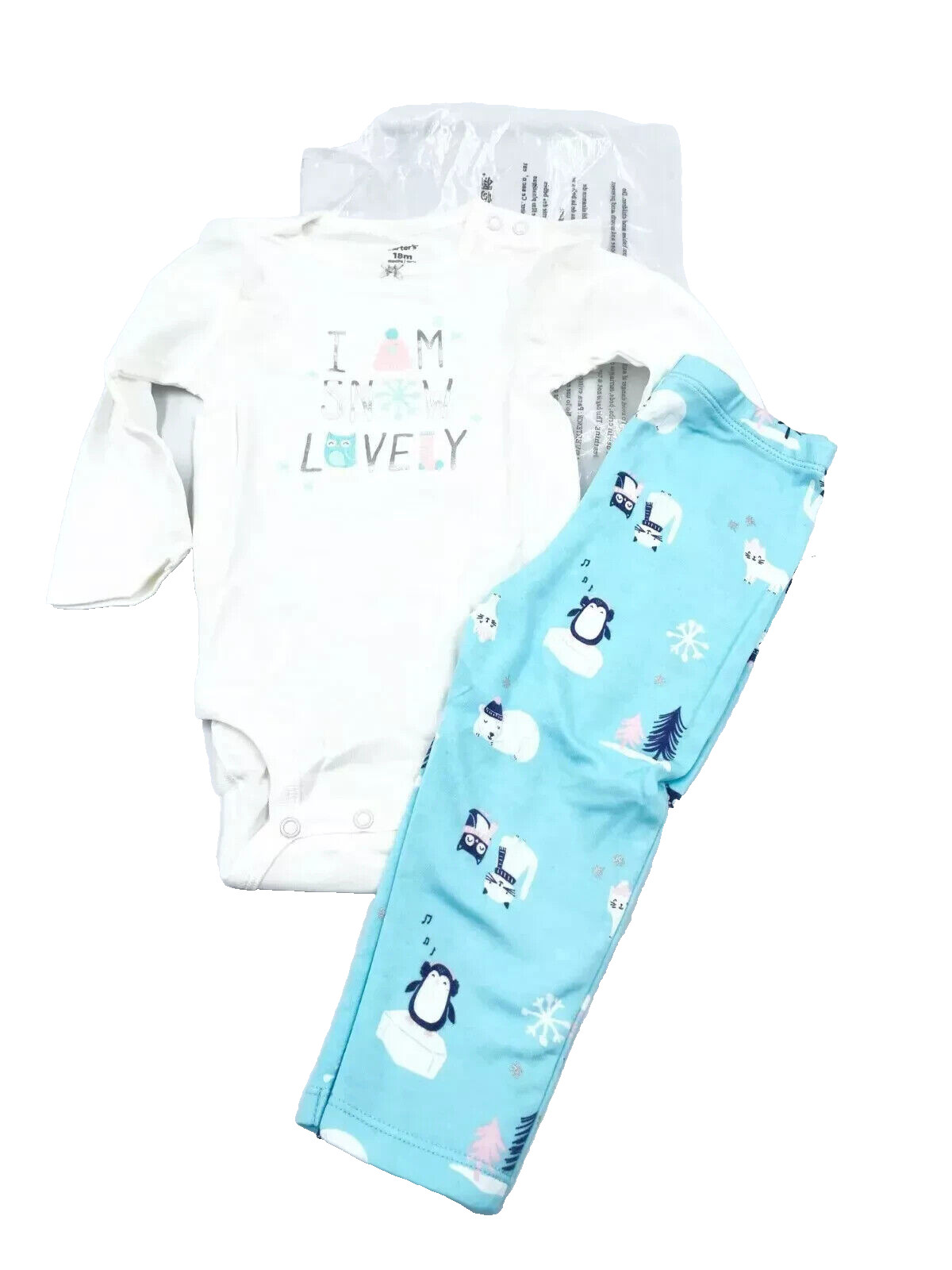 Carter’s Baby Girl 18m Outfit 2pc Snow Penguin Bodysuit Pant I Am Snow Lovely