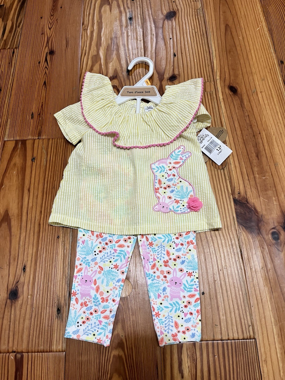 Baby Essentials 2-Piece Seersucker Rabbit Bunny Easter Spring Set, 12 Months NEW