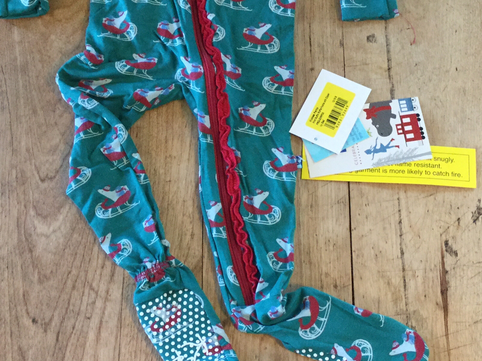 NWT 12-18 M Kickee Pants Ruffle Footie With Zipper Ivy Sled