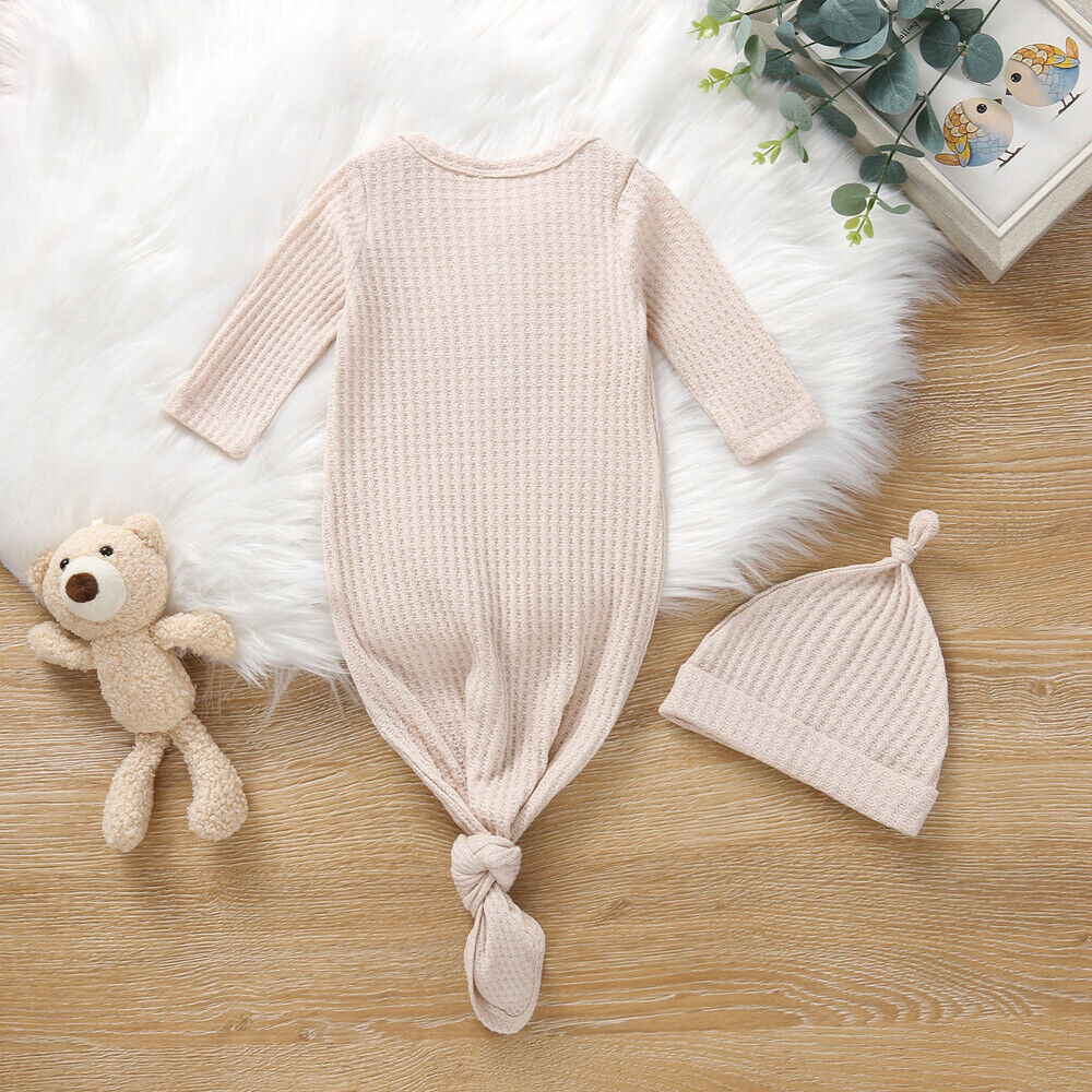NEWBORN Knotted One Piece, Soft Unisex Baby Gown 0-3, Tie Knot Long Sleeve NEW