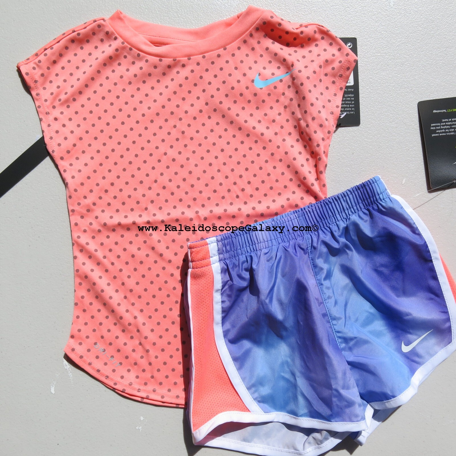 Nike Girls 3T Dri-fit Lined Running Shorts w/ Short Sleeve Top Purple Peach