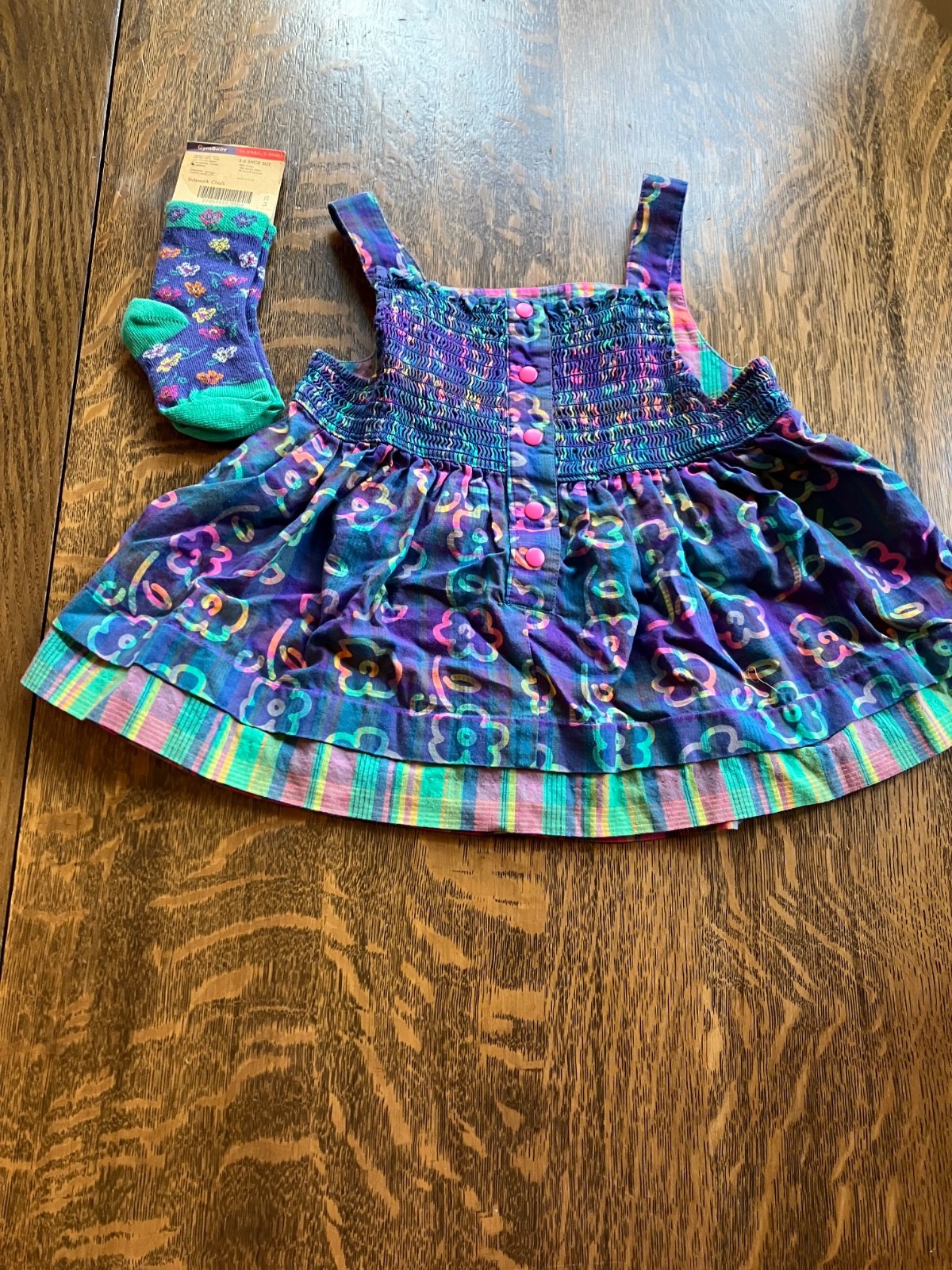 Vtg Gymboree 1998 Sidewalk Chalk smocked tunic top 18-24 XS