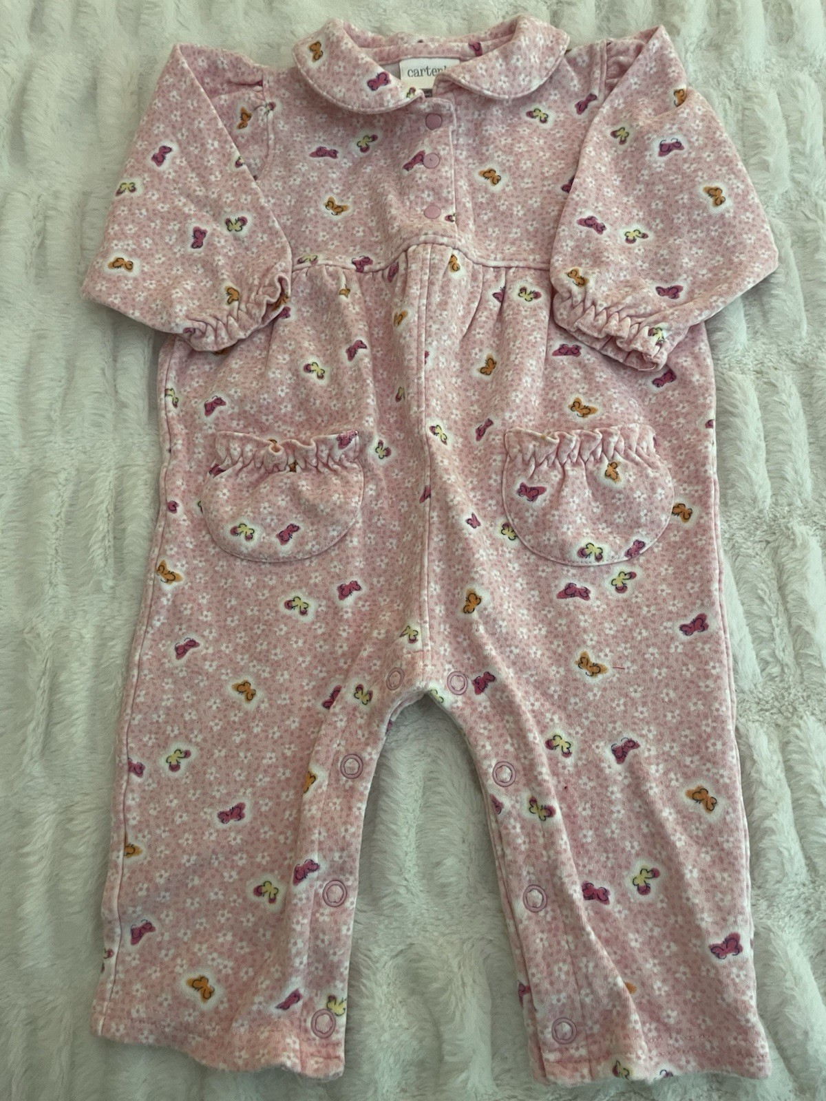 Vintage Carter’s Emu Namae Pink Butterfly Flowers Baby Girls Outfit 1 Piece 6-9m