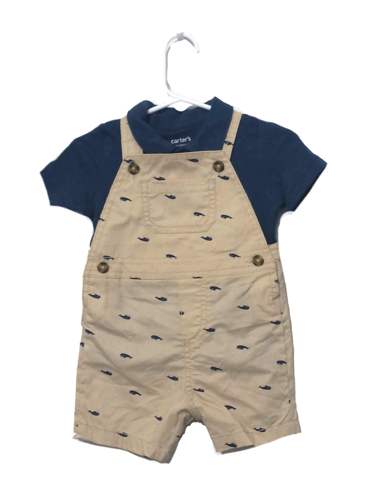 Carter’s Baby Boys Whales Khaki Shortall Set 9 Months Navy Shirt 2 Piece Outfit