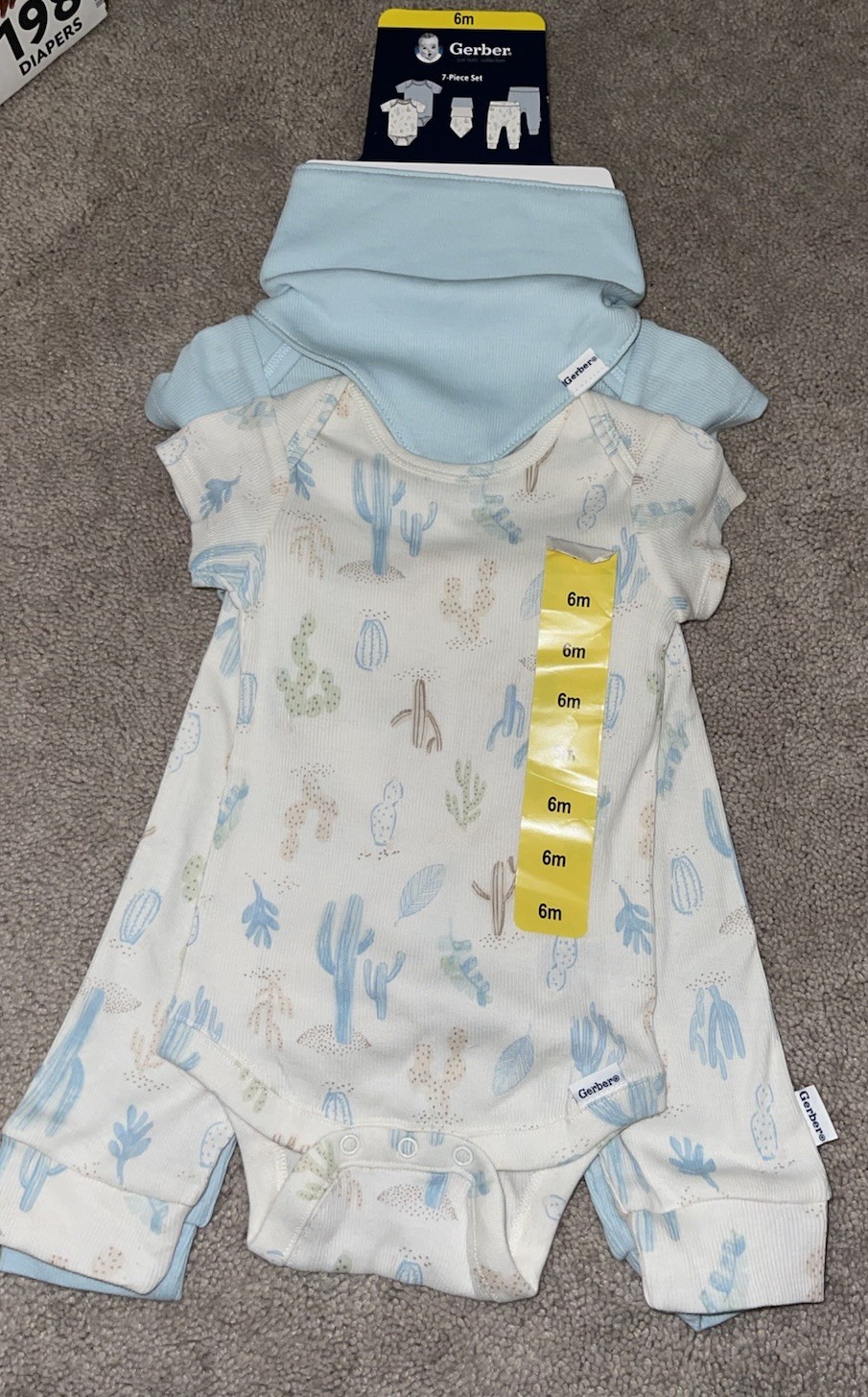 NWT Gerber 7 Piece Outfit Set 6m Blue 100% Cotton Cactus OEKO-TEX Certified