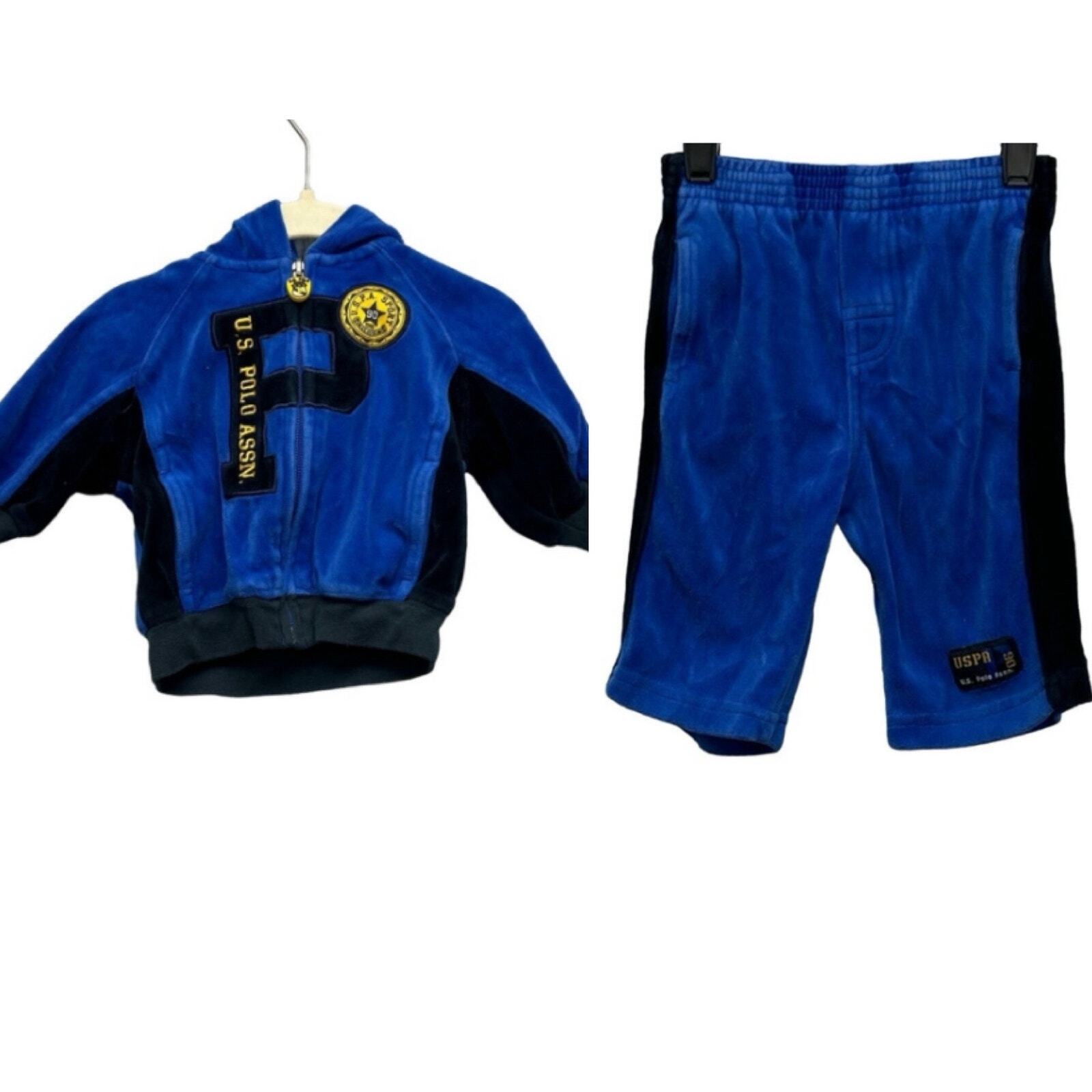 US Polo Assn Boys Baby 6-9 Mos Months PolyCotton Velour Jacket Pants Set