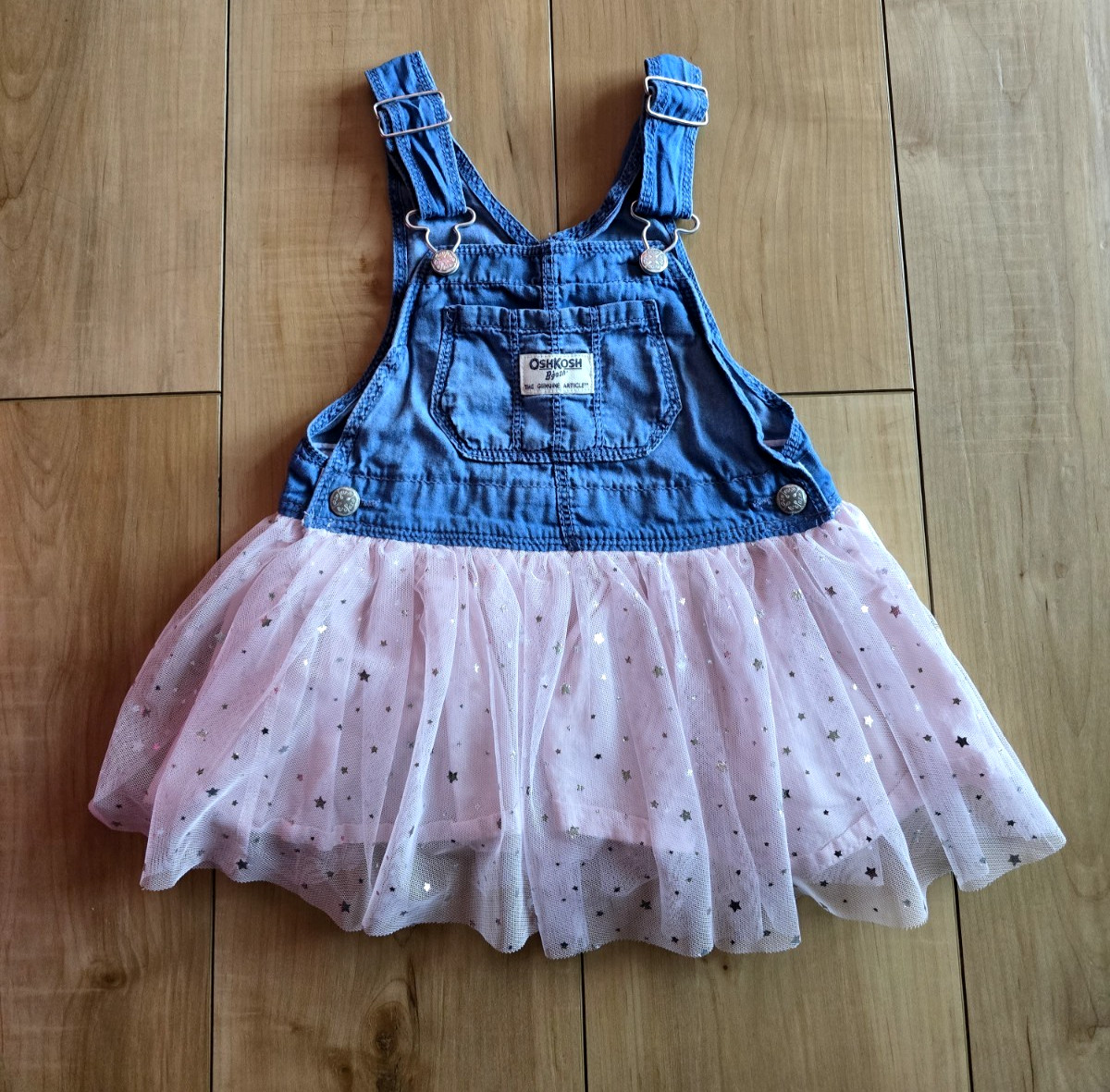 Osh Kosh B’Gosh Girls Jumper Dress Layered Tulle Over Pink Skirt Overalls sz 12m