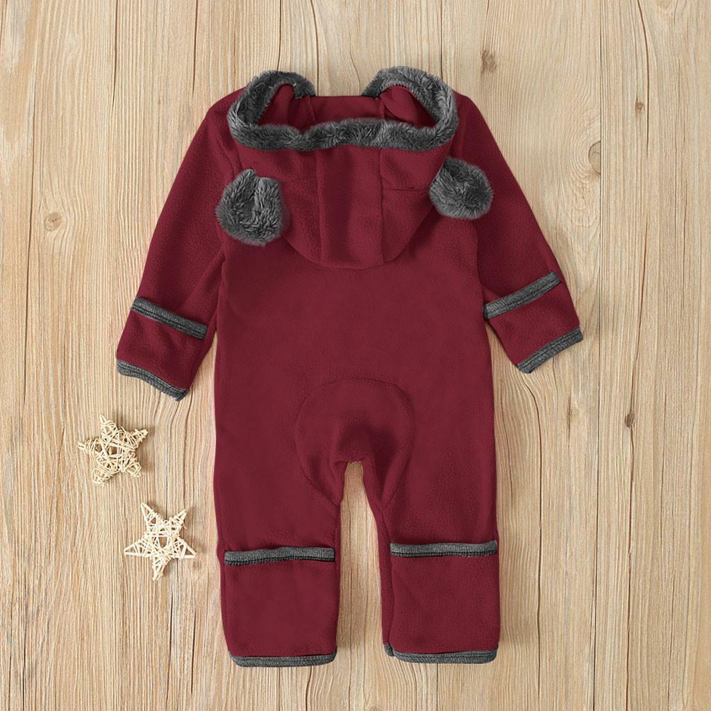 Boys Girls Bear Feet Polar Fleece Hooded Bodysuit Romper Jumpsuit Newborn Baby