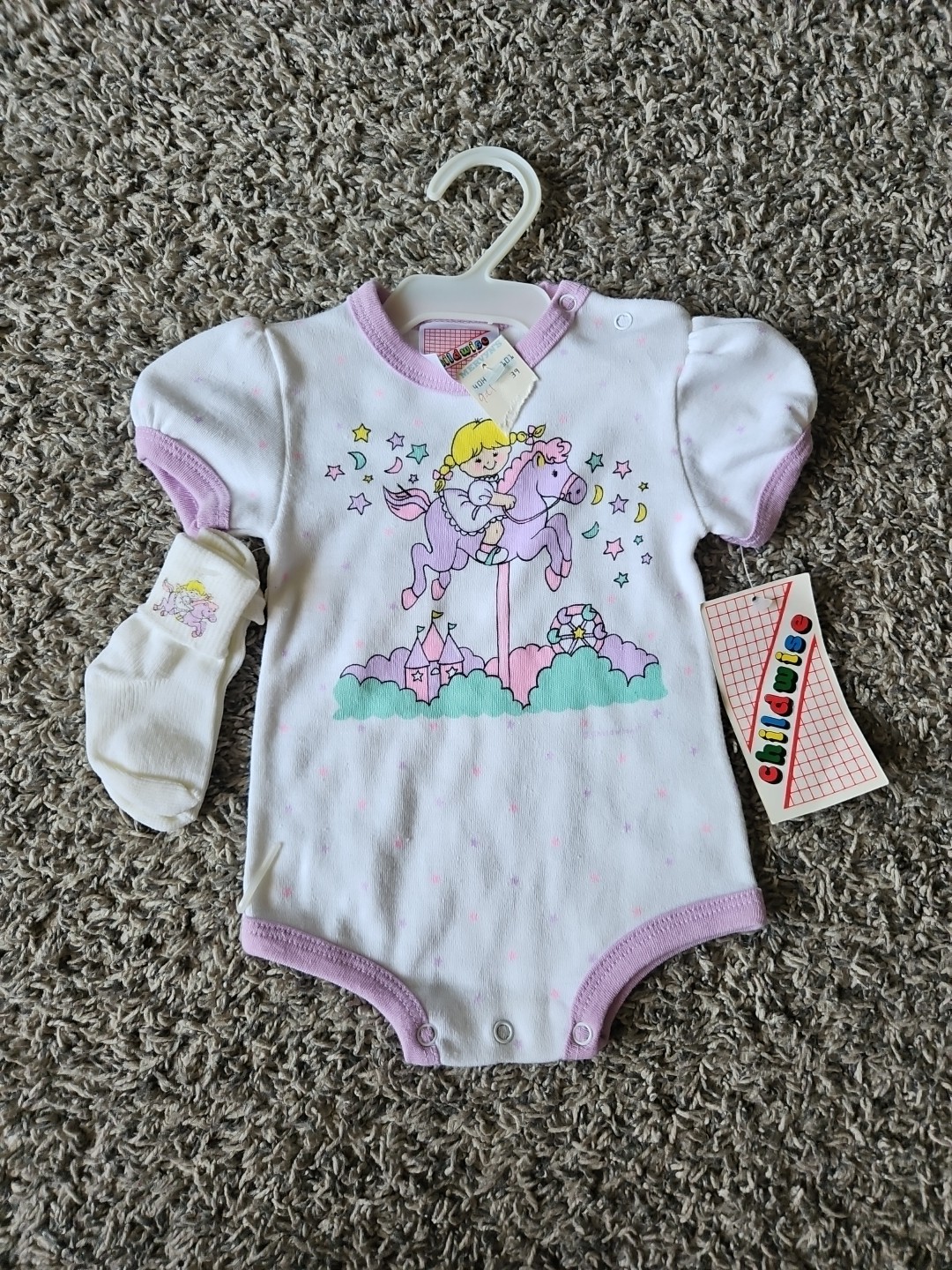 Vintage Childwise Brand One Piece Outfit W Matching Socks Horse Fairy 0-6 Mths